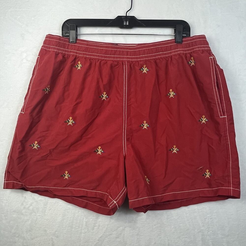 Polo Ralph Lauren Red Swim Trunks XL Embroidered Marine Nautical Flags 5” Preppy